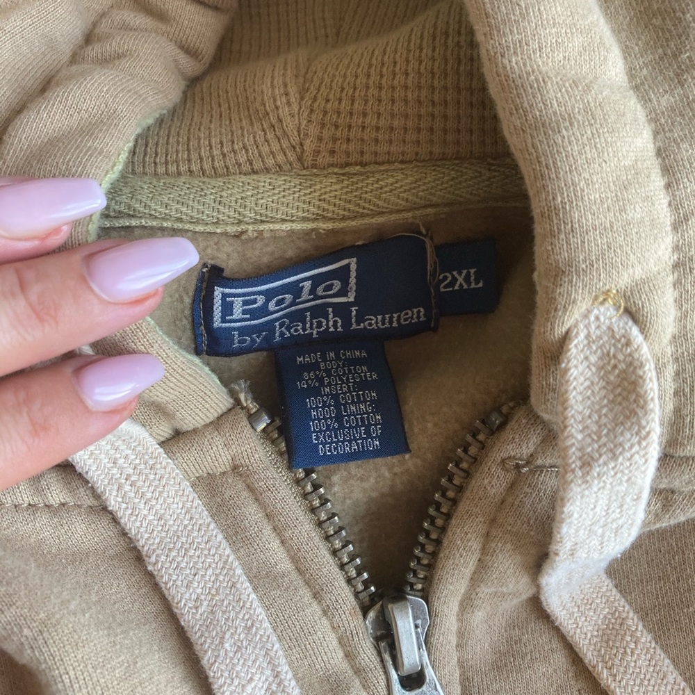 Men’s zip hoodie polo long sleeve 2xl beige